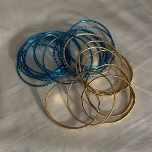 Blue and Gold Women's Bangle Bracelet Set